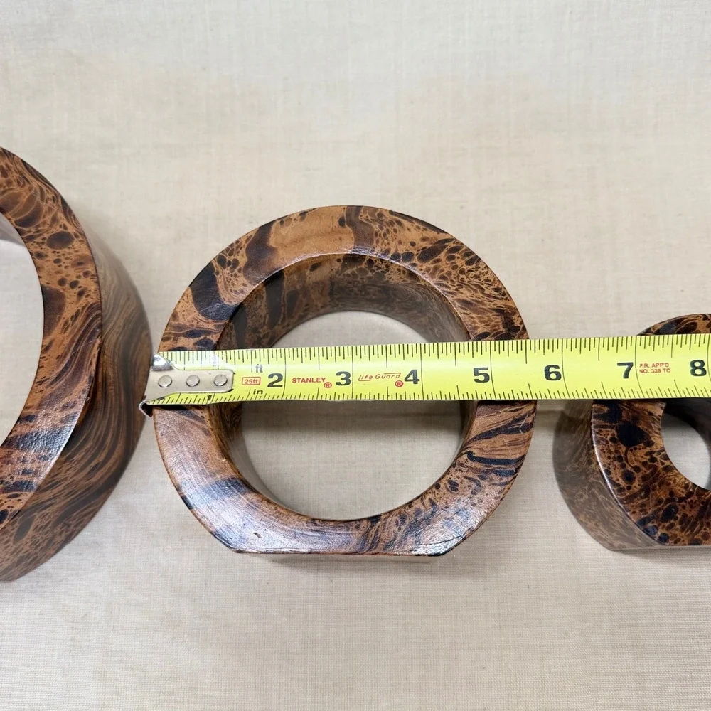 Vintage Postmodern Burl Wood Style Candle Holder Set, 1980s
